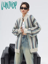 Lunivop Vintage Zipper Striped Cardigan Women Harajuku Fashion Oversized Knitted Sweater Y2K